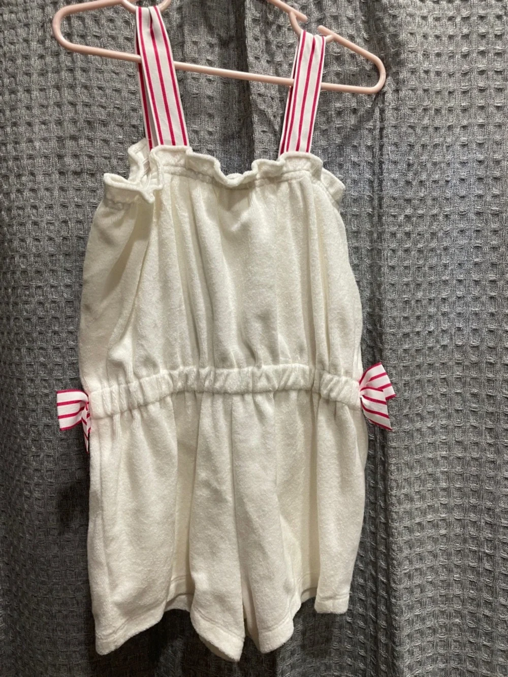 Janie & Jack Bow Terry Romper White with Red bows Terry Romper Shorts